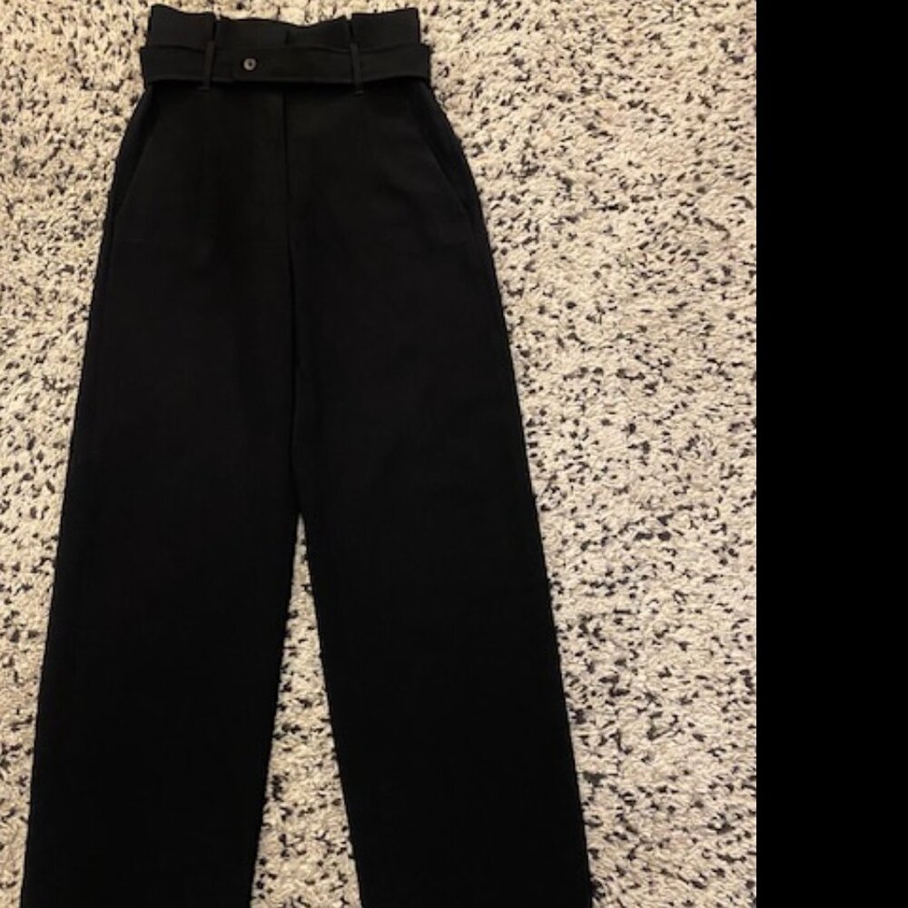 BABATON Aritzia Jermaine Black Wide Leg Pants size 8 Paper Bag Tie Belt - Picture 3 of 16